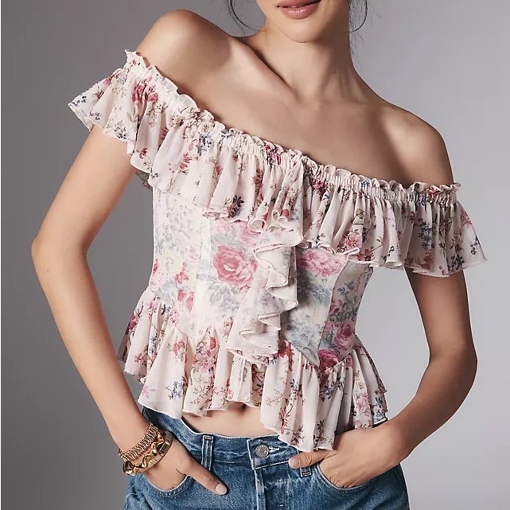 NWT🤍Anthropologie Off-The-Shoulder Mesh Top Small